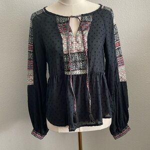 Blue Rain Boho Long Sleeve Peplum Top Size Small